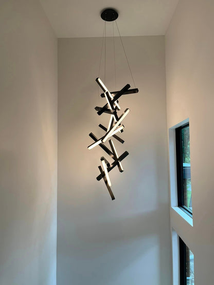 Modern Vertical Geometric Aluminum Chandelier for Staircase/Foyer/High-ceiling