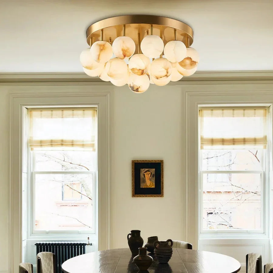 Alabaster Semi Flush Mount with Etched Opal Marble Shades