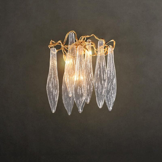 Flake Long Crystal Branch Brass Wall Sconce