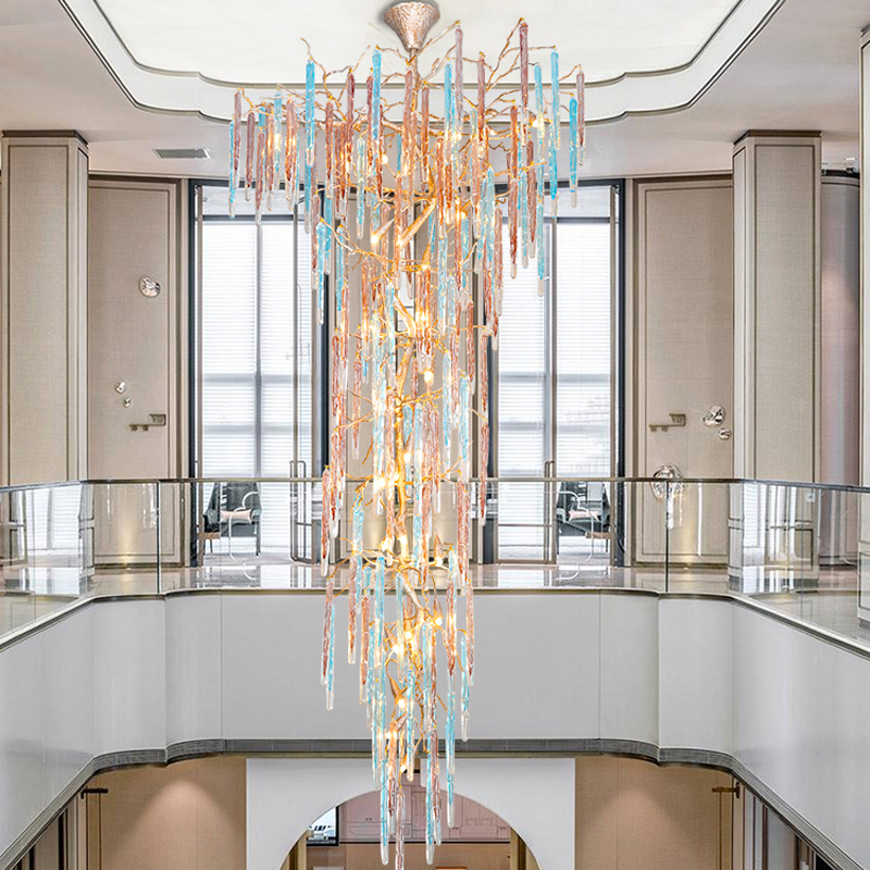 Dora Raindrop Colorful Crystal Staircase Chandelier - morylighting