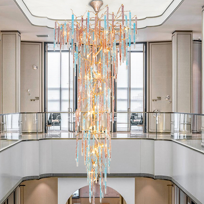 Dora Raindrop Colorful Crystal Staircase Chandelier - morylighting