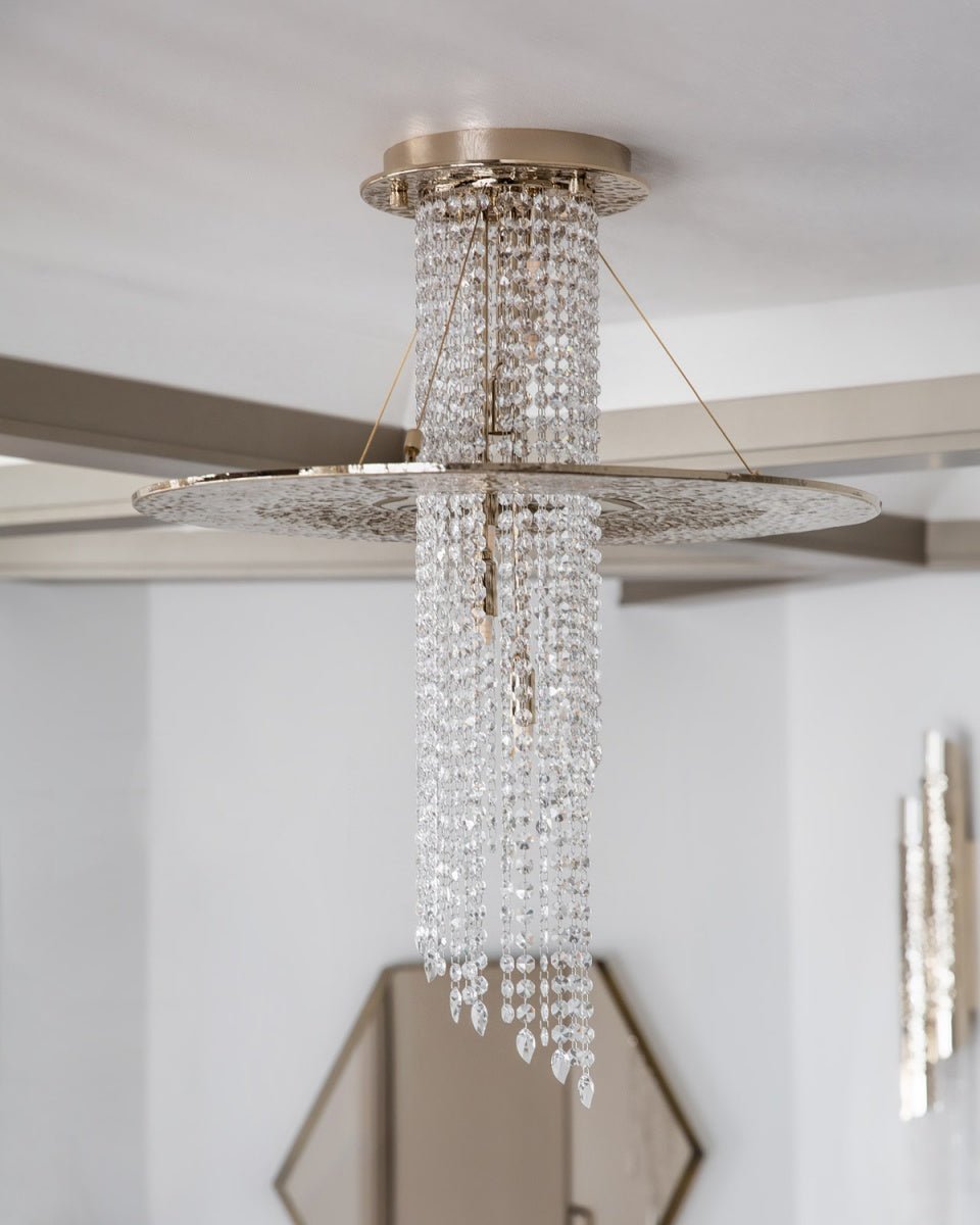LA Angelina Flushmount Brass Crystal Pendant Chandelier