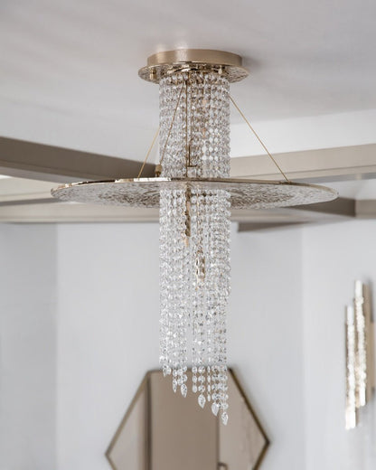 LA Angelina Flushmount Brass Crystal Pendant Chandelier