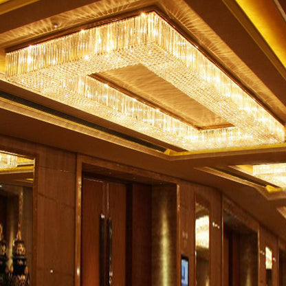 Morylighting Grand Opulence Rectangle Flush Chandelier - dramatic American stairwell with soaring ceiling