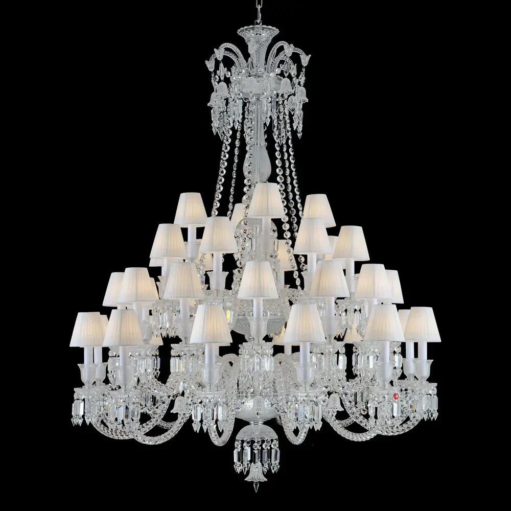 Light Luxury Classic Long Version Tiered Candle Light Crystal Chandelier for High-ceiling Rooms/Living Room