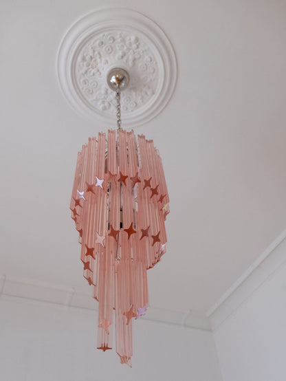 Murano Chandelier – Spiral – 54 prisms – Pink
