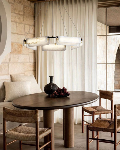 Modern Linear Black Metal Elegant Alabaster Pendant for Living room Lighting