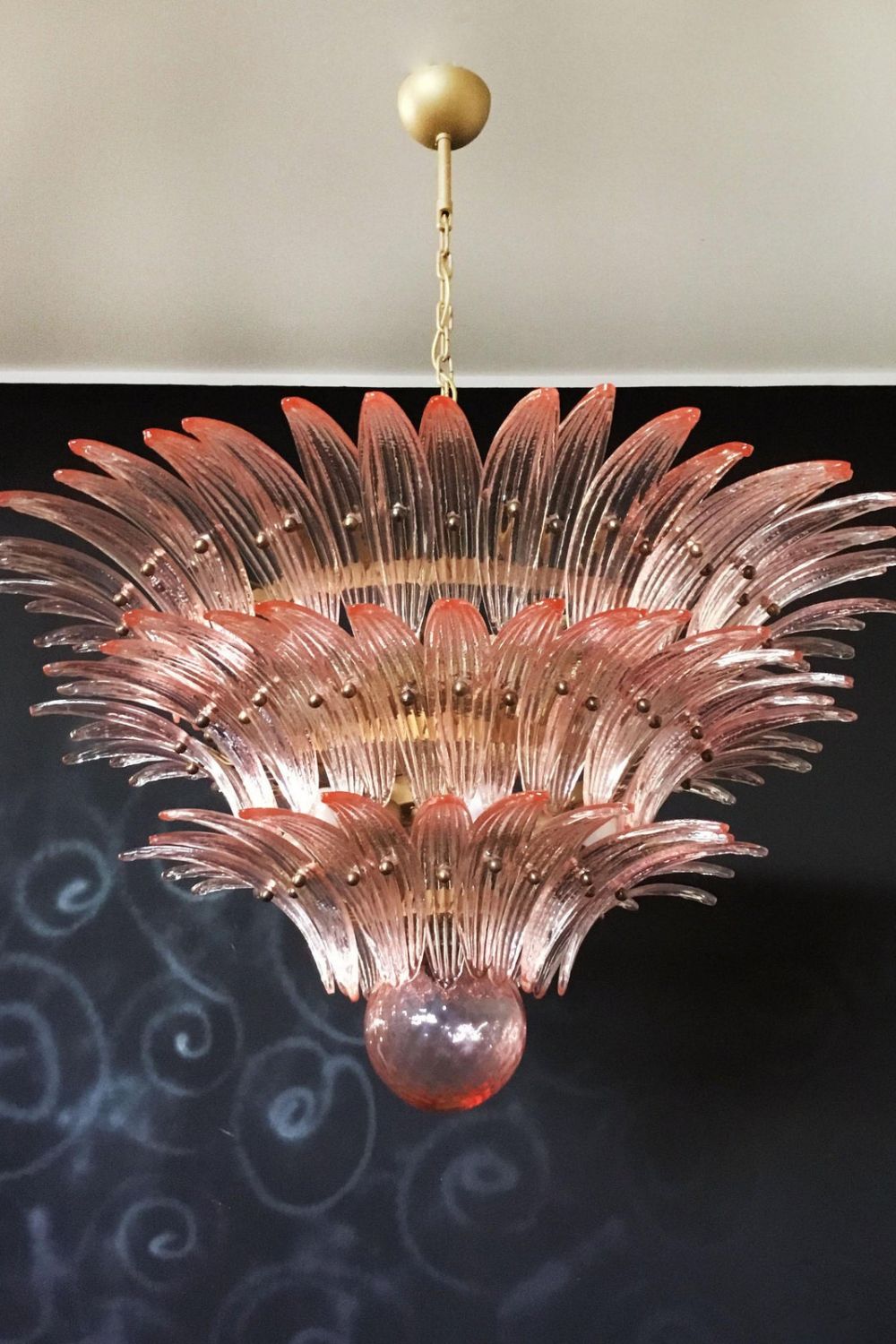 Art Vintage Palm Pink Triple Glass Chandelier - view 6 | morylighting