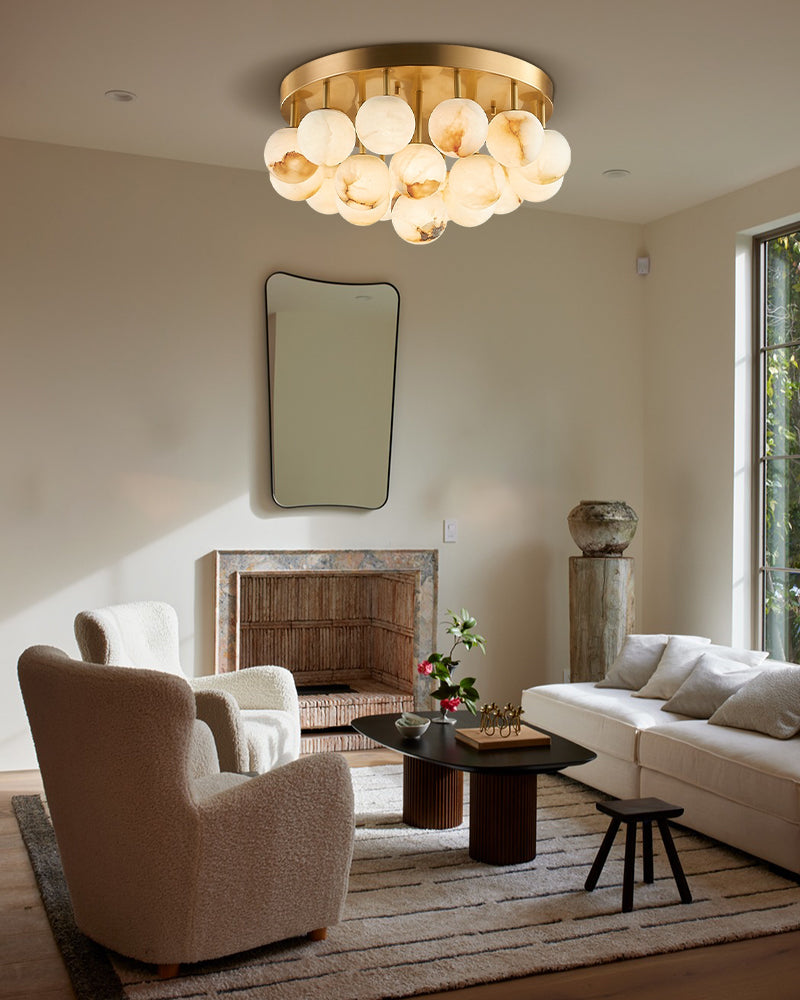 Alabaster Semi Flush Mount with Etched Opal Marble Shades