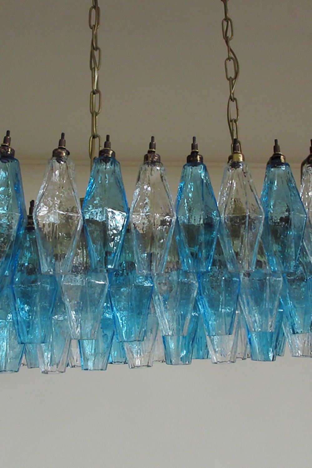 Vintage blue and clear glass Art Poliedri chandelier - view 6 | morylighting