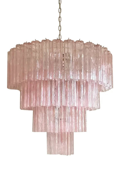 Large Pink Art Glass Tiered Chandelier - view 12 | morylighting