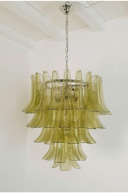 1970s Green Art Glass Petal Chandelier - view 3 | morylighting