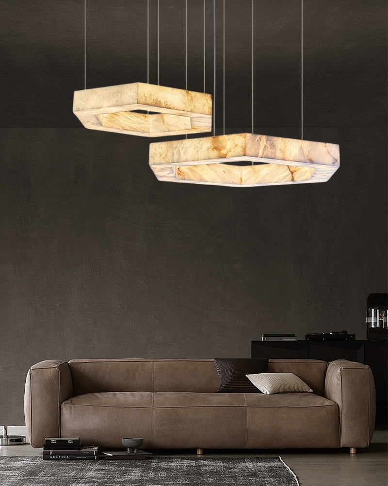 LED Hexagon Marble Pendant Lamp | Double/Triple Ring Design