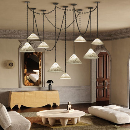 Multi-Head Matte White Alabaster Cone Hanging Kitchen Pendant Light