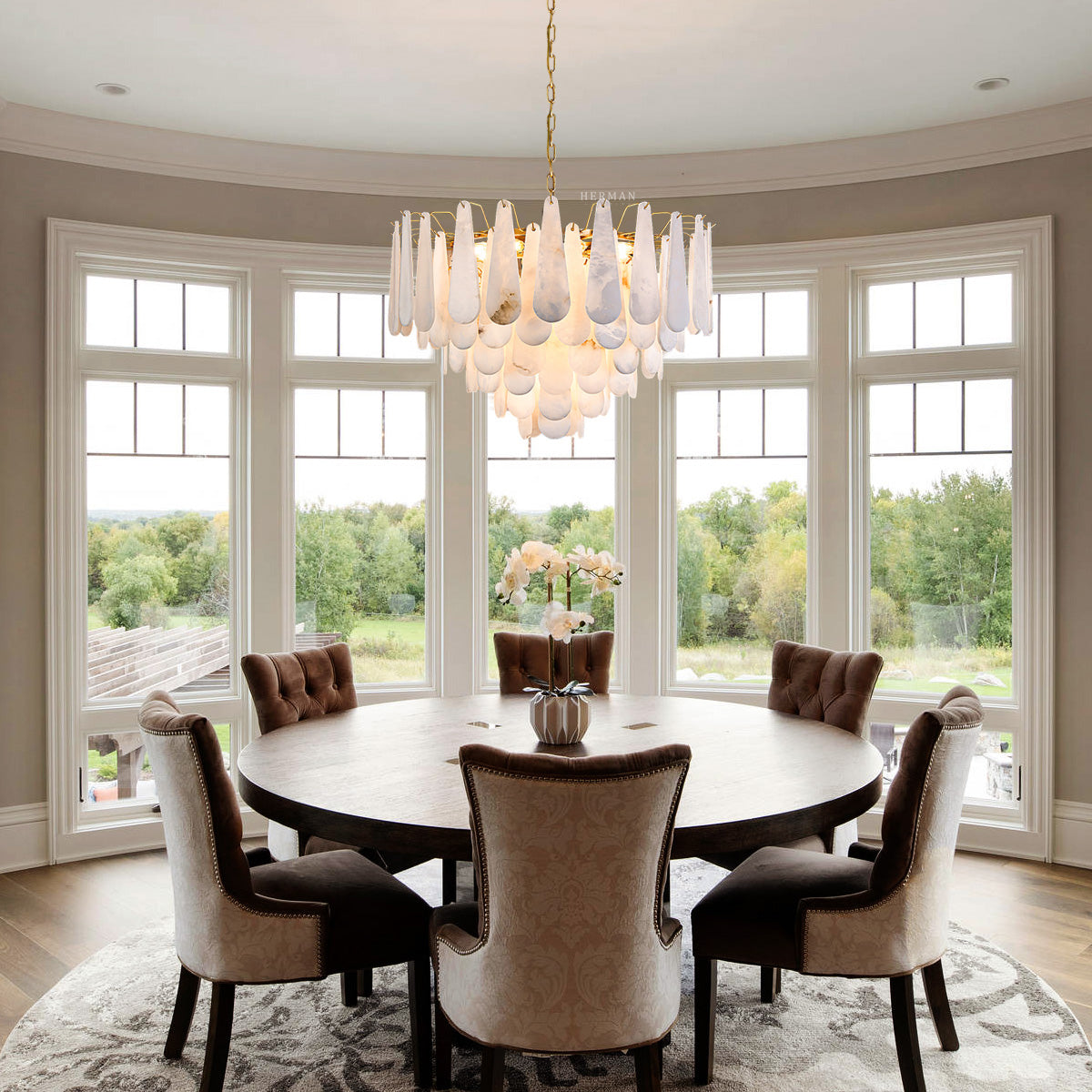 Alabaster Feathery Chandelier 21.7"D 31.5"D
