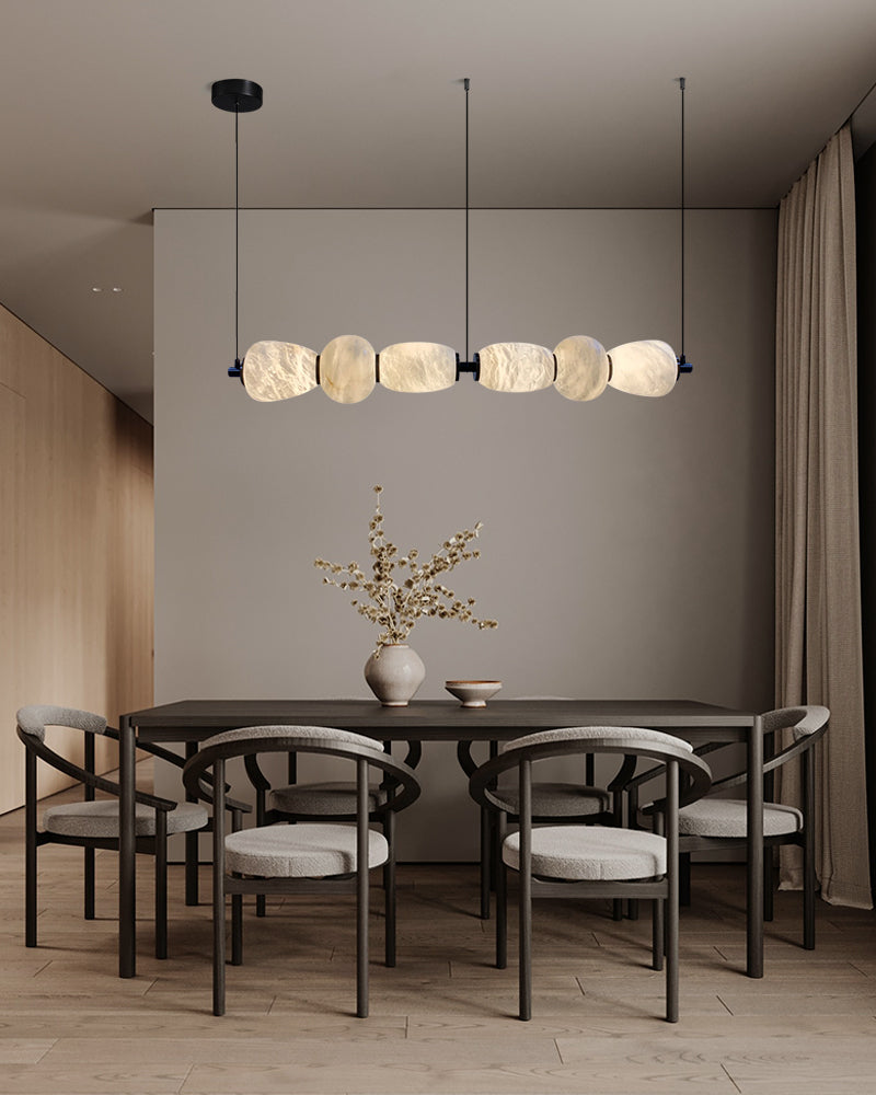 Modern Linear White Alabaster Solid Ball Thread Synthetic Shade Hanging Light for Dining
