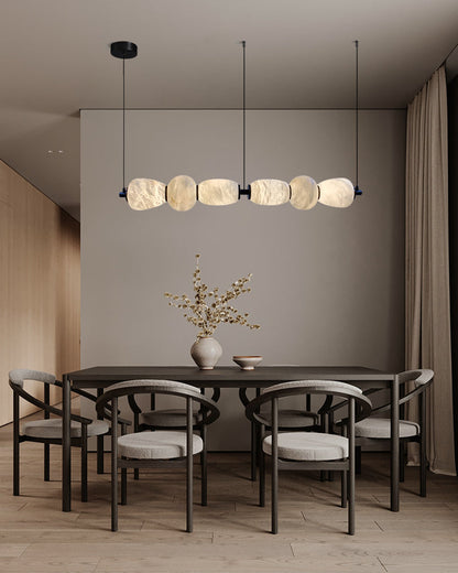 Modern Linear White Alabaster Solid Ball Thread Synthetic Shade Hanging Light for Dining