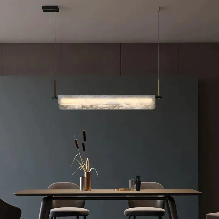 Eliana Alabaster Chandelier, Linear Chandelier Over Dining Room | Morylighting (4)