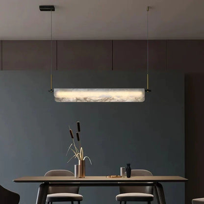 Eliana Alabaster Chandelier, Linear Chandelier Over Dining Room | Morylighting (4)