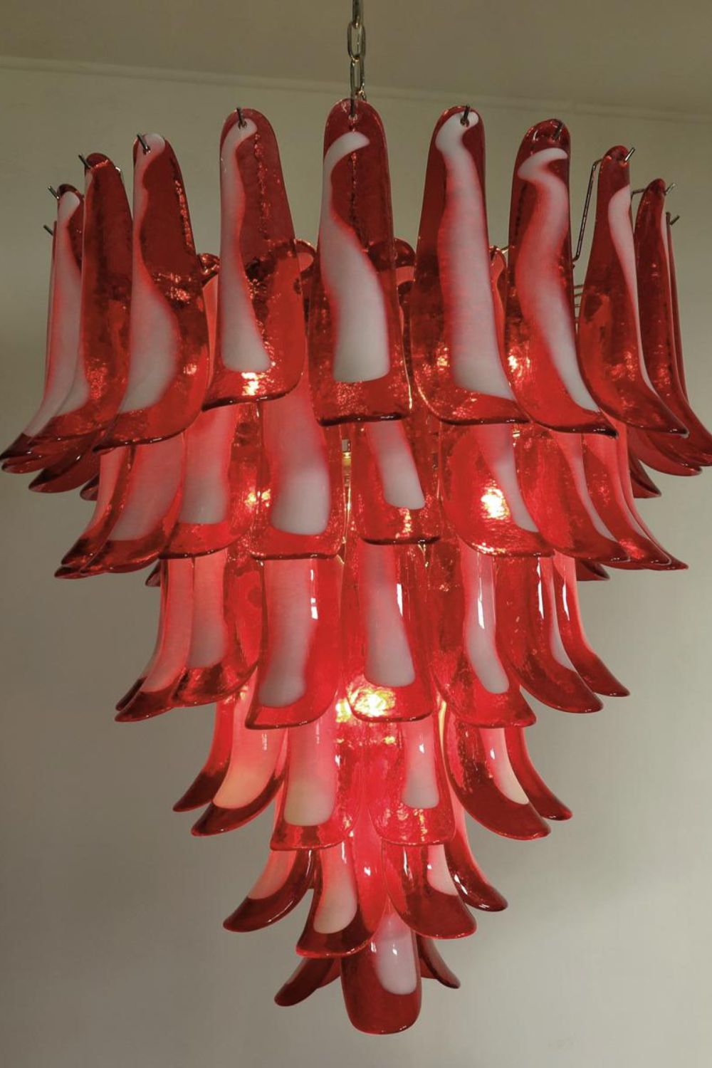 Mid-Century Red Art Glass Petal Chandelier - view 9 | morylighting