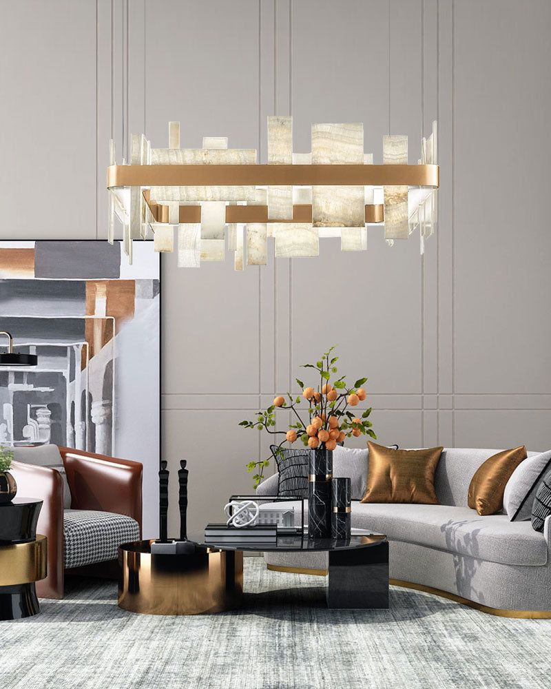 Long Cord Alabaster Ceiling Pendant Light Brushed Gold