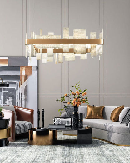 Long Cord Alabaster Ceiling Pendant Light Brushed Gold