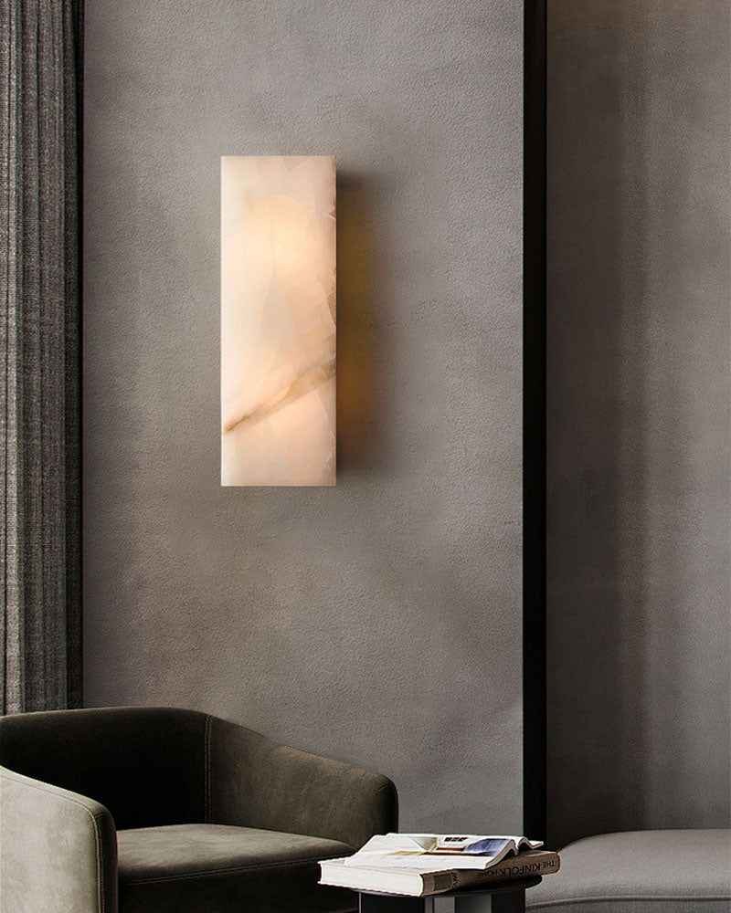 Rectangular Natural Semi-Translucent Alabaster Wall Lamp for Bath & Vanity