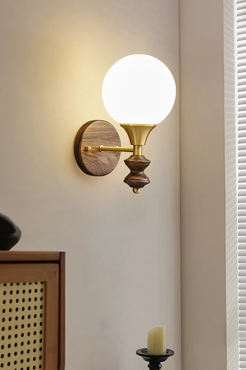 Vintage Globe Walnut Wood Wall Lamp - view 3 | morylighting
