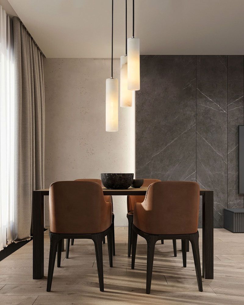 Elegant Lighting Linear Nature Stone 2" Wide Alabaster Chandelier