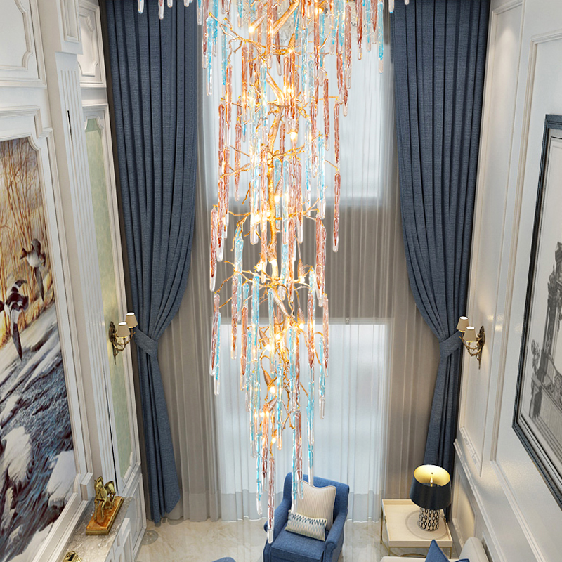 Dora Raindrop Colorful Crystal Staircase Chandelier - morylighting