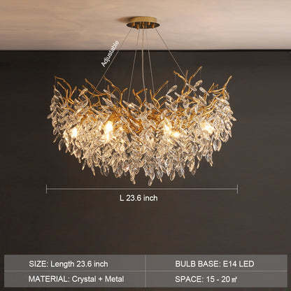 French Branch Crystal Chandelier with Elegant Crystal Leaves