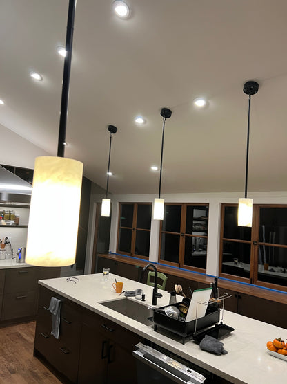 Hand Carved Alabaster Cylinder Pendant Light