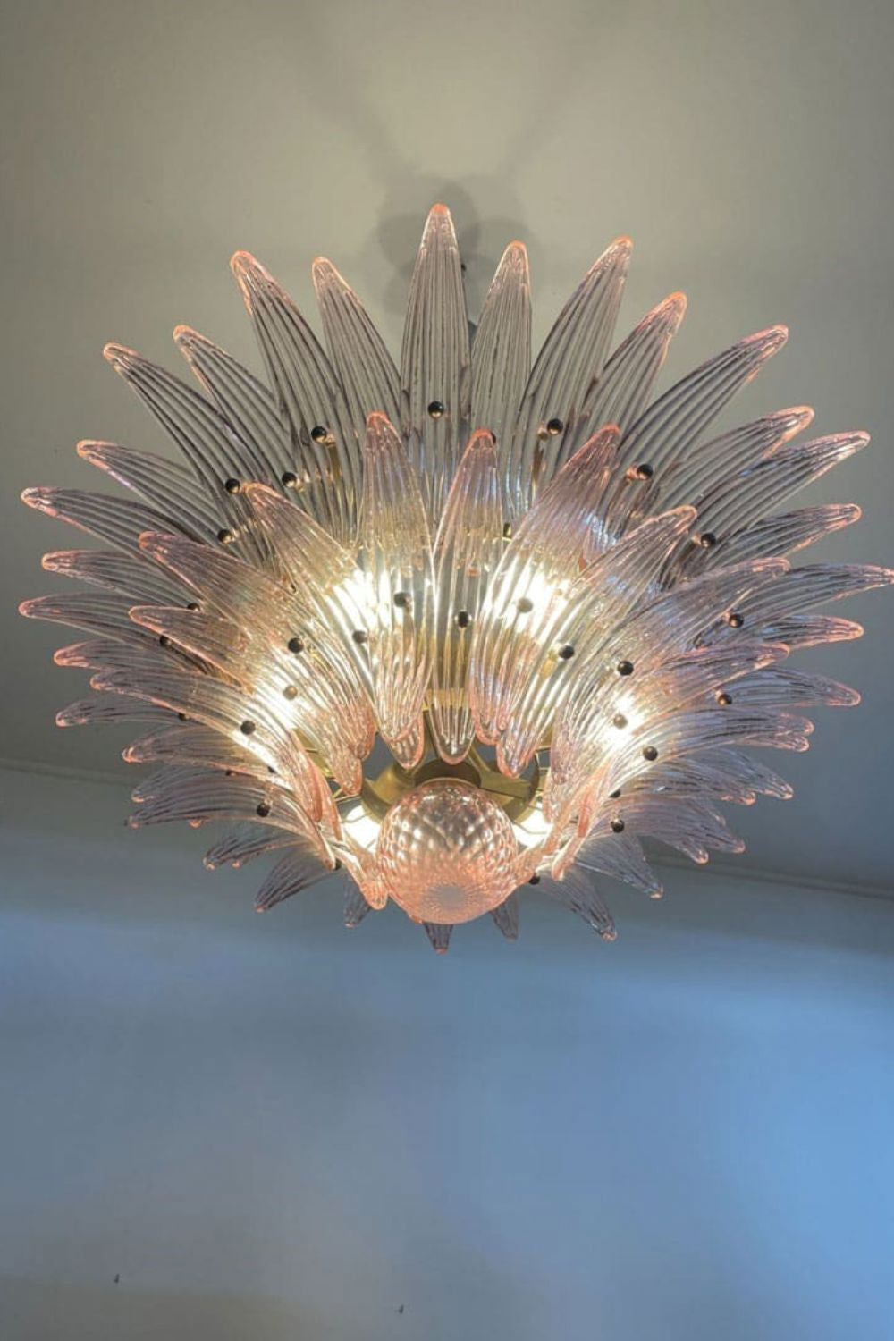 Vintage Art Pink Palm Leaf Glass Chandelier - view 9 | morylighting