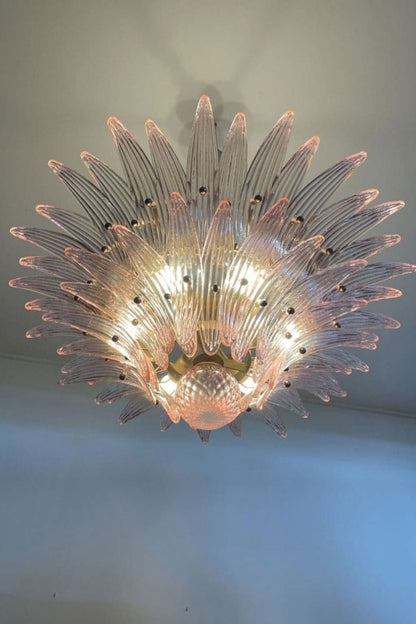 Vintage Art Pink Palm Leaf Glass Chandelier - view 9 | morylighting