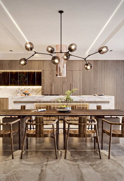 Modern Sputnik Smoky Gray/Amber Glass Branch Chandelier for Kitchen Island/Dining Room