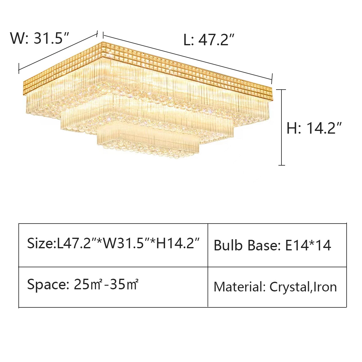 Morylighting Grand Lumina Rectangular Flush Mount Chandelier - Background Shot