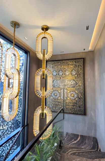Luxury Crystal and Metal Chain Pendant Chandelier for High Ceilings with Modern Finish