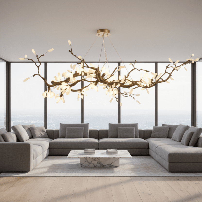 Selenite Crystal Blossom Branching Tree Chandelier