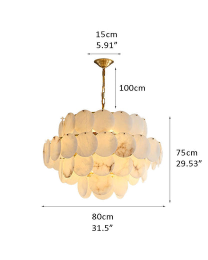Multi layers Spanish White Alabaster Shell Marble Chandelier lamp in Brass