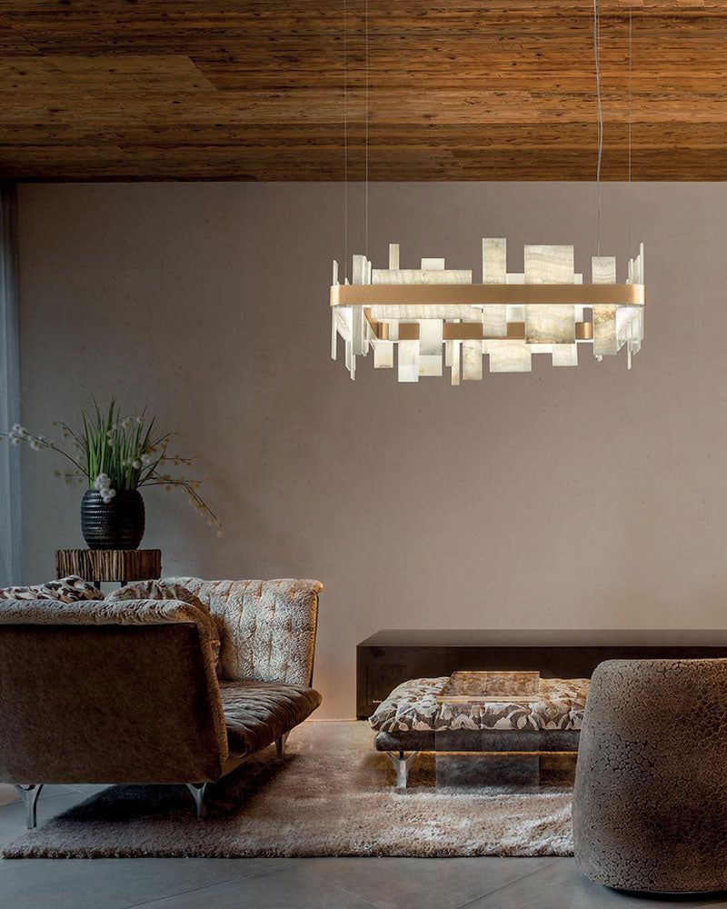 Long Cord Alabaster Ceiling Pendant Light Brushed Gold