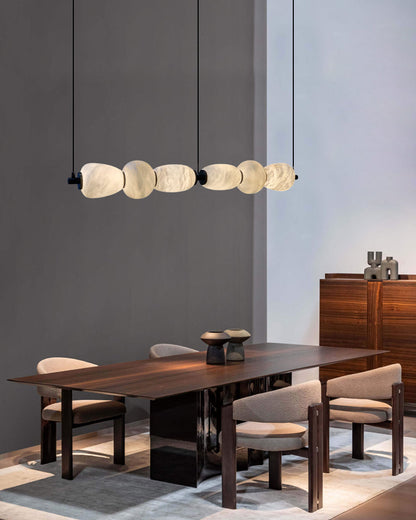Modern Linear White Alabaster Solid Ball Thread Synthetic Shade Hanging Light for Dining