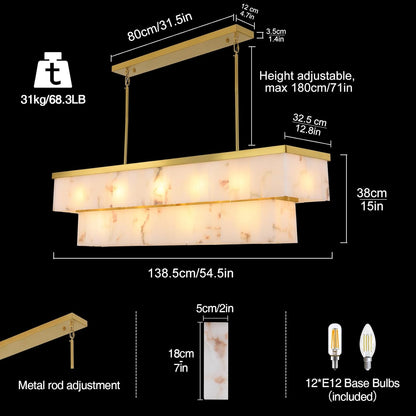 2-Tier Rectangle Alabaster Chandelier 54"L