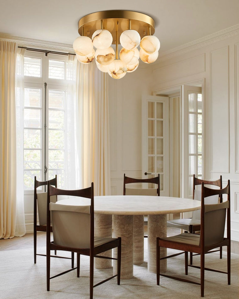 Alabaster Semi Flush Mount with Etched Opal Marble Shades