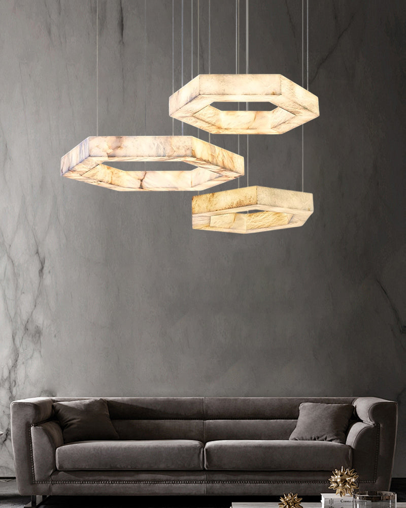 LED Hexagon Marble Pendant Lamp | Double/Triple Ring Design