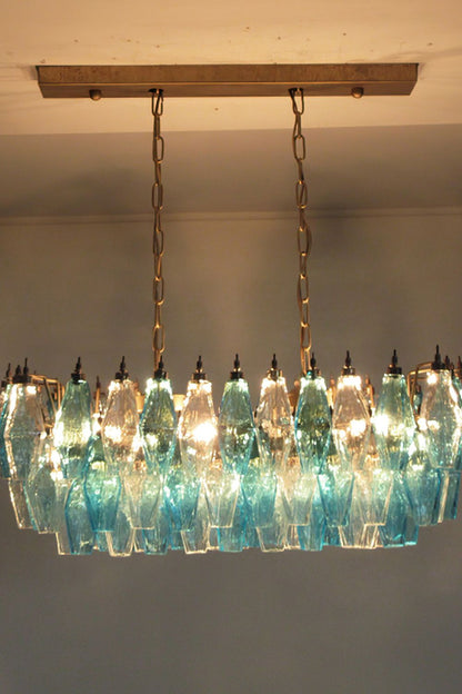 Vintage blue and clear glass Art Poliedri chandelier - view 2 | morylighting