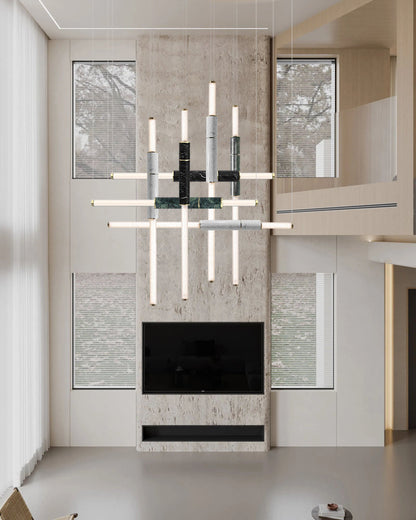 Linear Pipe Alabaster & Acrylic Pendant Light for dining room | vertically & horizontally