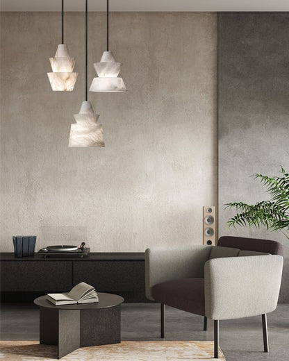 Brianna Alabaster Dining Table Pendant Modern Stacked Conical Pendant Light
