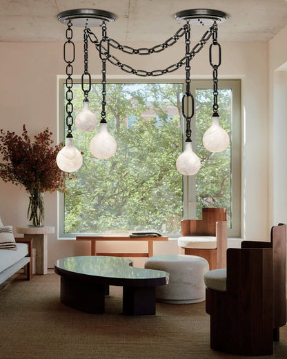 Cluster White Alabaster Globe Pendant Light with adjustable chain