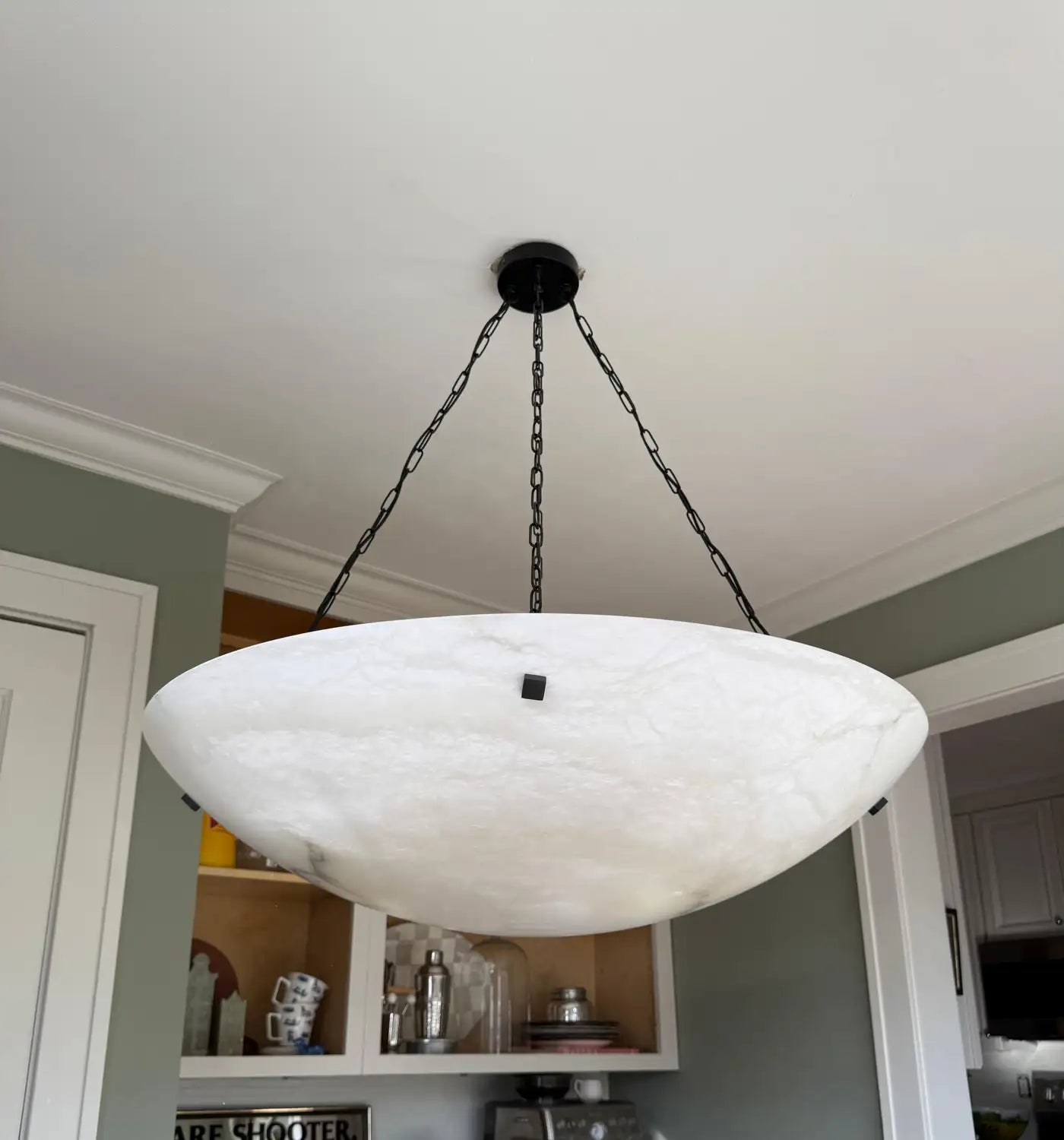 Enormous 36 Ø Flush Mount / Pendant with Stunning Full Moon-Like Alabaster Shade