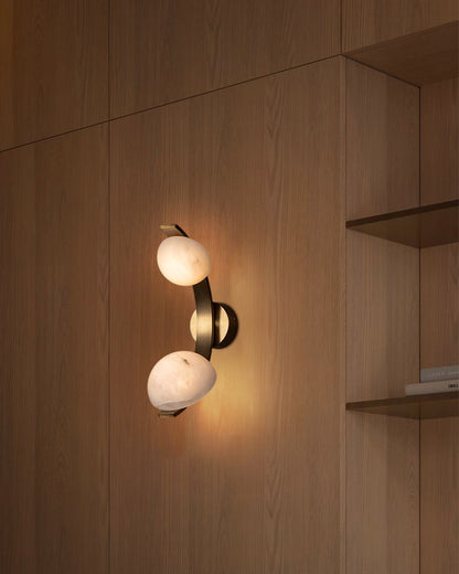 Antique Brass/Black Hardware Double Alabaster LED Wall Lamp